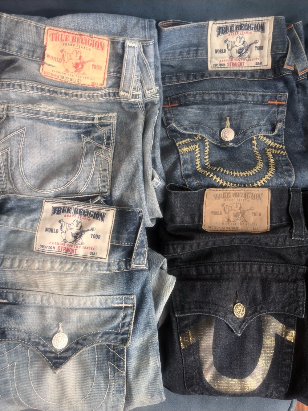 • 4 Set – True Religion Straight/Relaxed Jeans - Light/Dark/Acid Blue Washes •